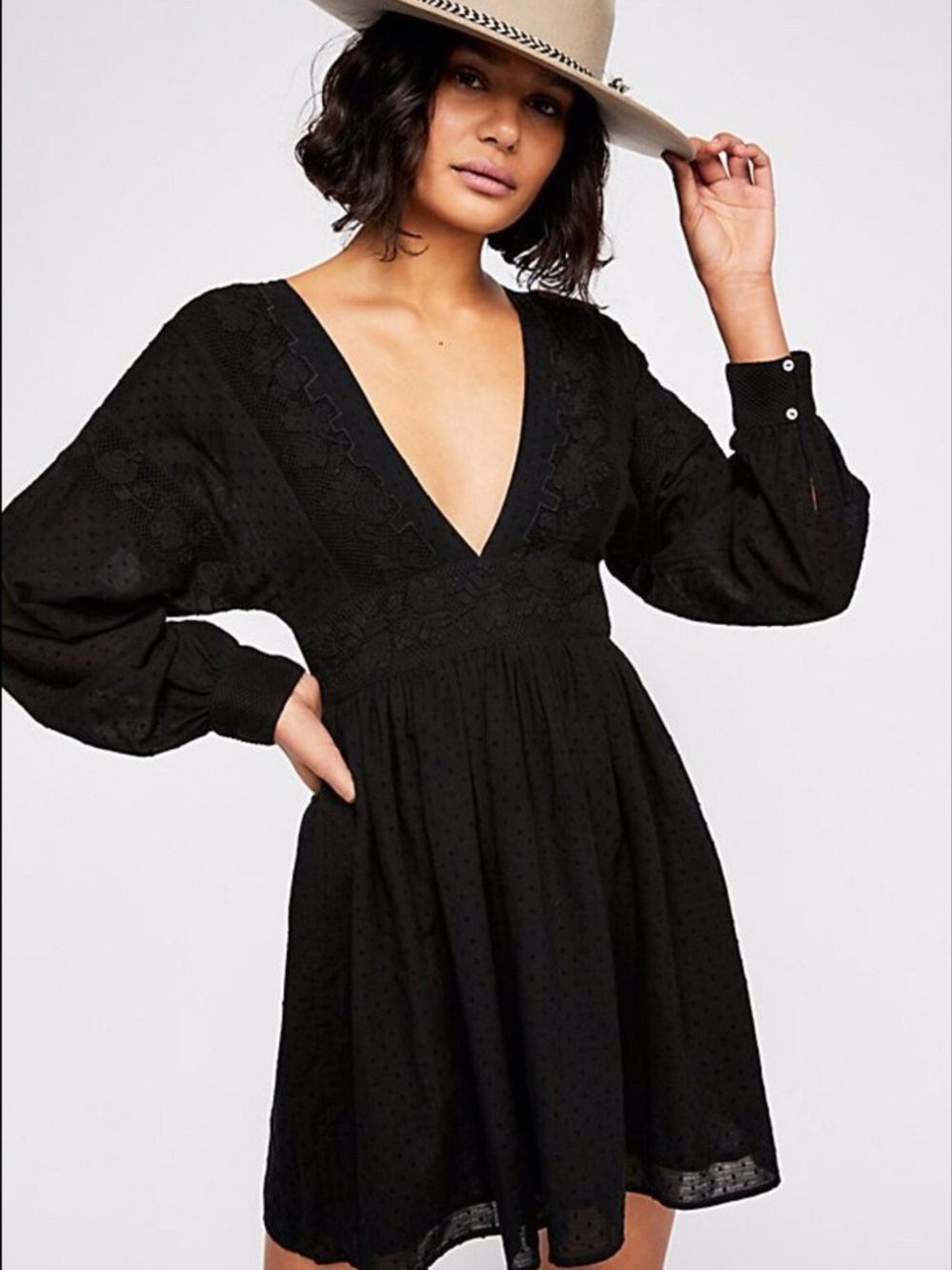 Free People Sugarpie Mini Dress Black Lace L | Unworn Like New